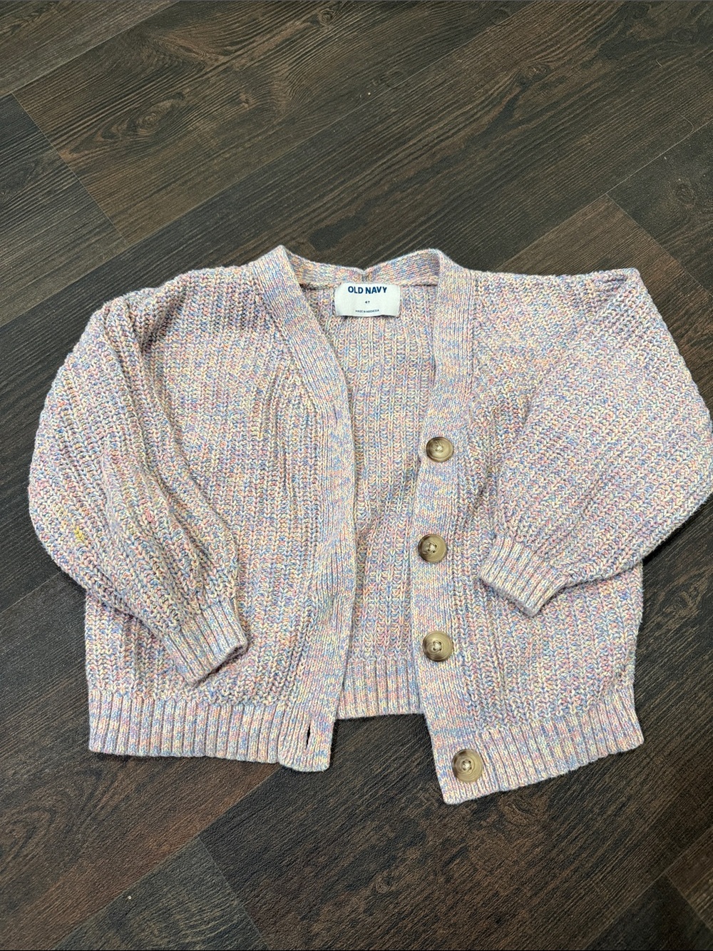Old Navy Girls Multicolor Pastel Knit Cardigan - Pink/Blue/Yellow